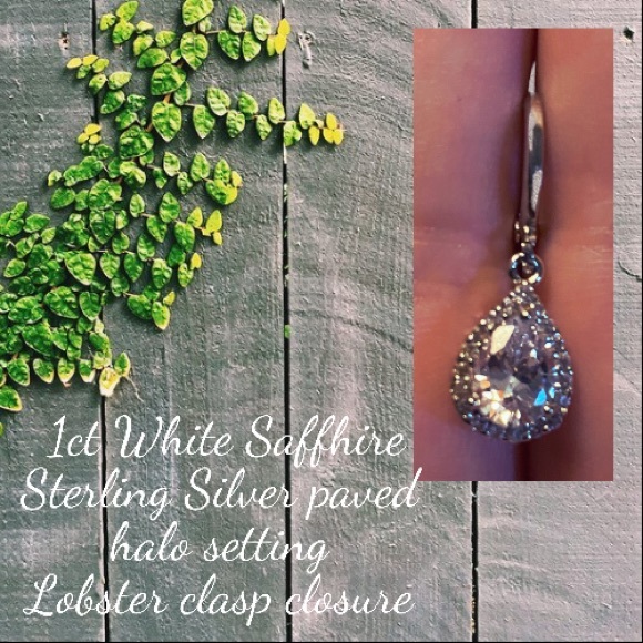 Halo Paved 1 ct. White Saffhire Earrings - Picture 2 of 3